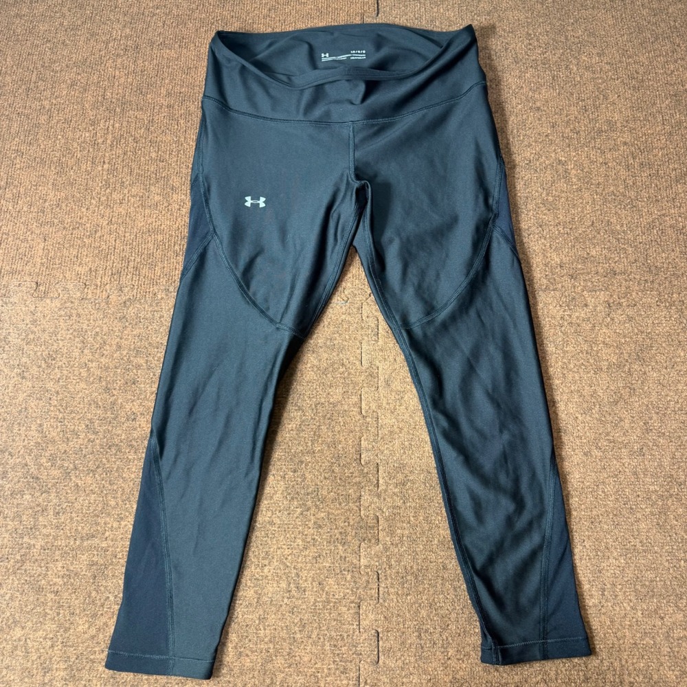 A-‎ Under Armour HeatGear Compression Leggings Black Mesh Panel Womens Large LG